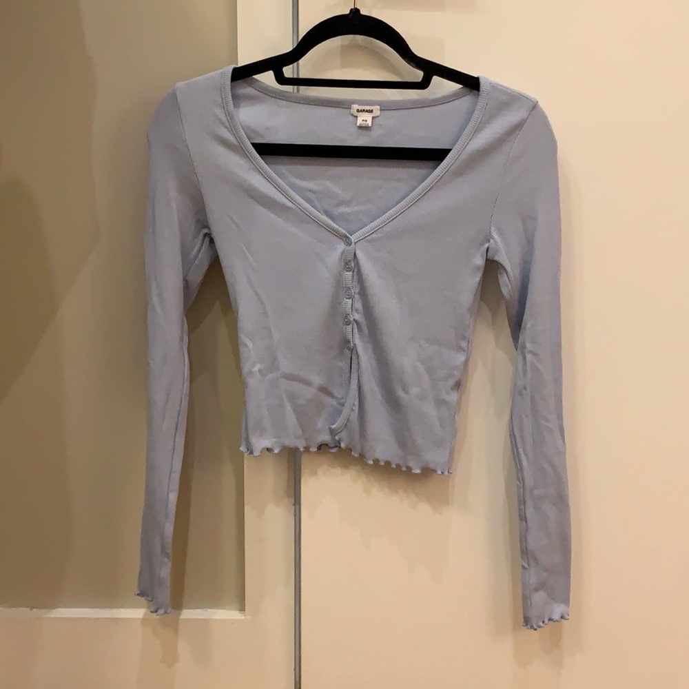Light blue cropped long sleeve shirt